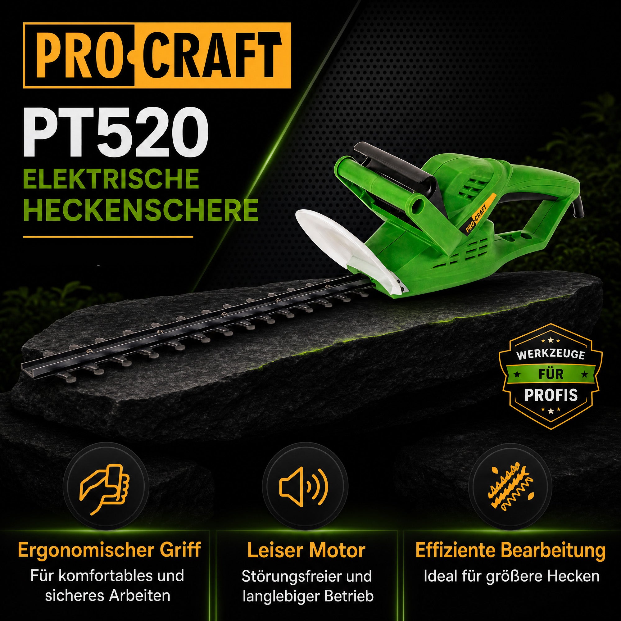 Procraft PT520 Heckenschere 520 Watt 410 mm Schnittlaenge 20 mm Schnittstaerke 2 - toolbrothers
