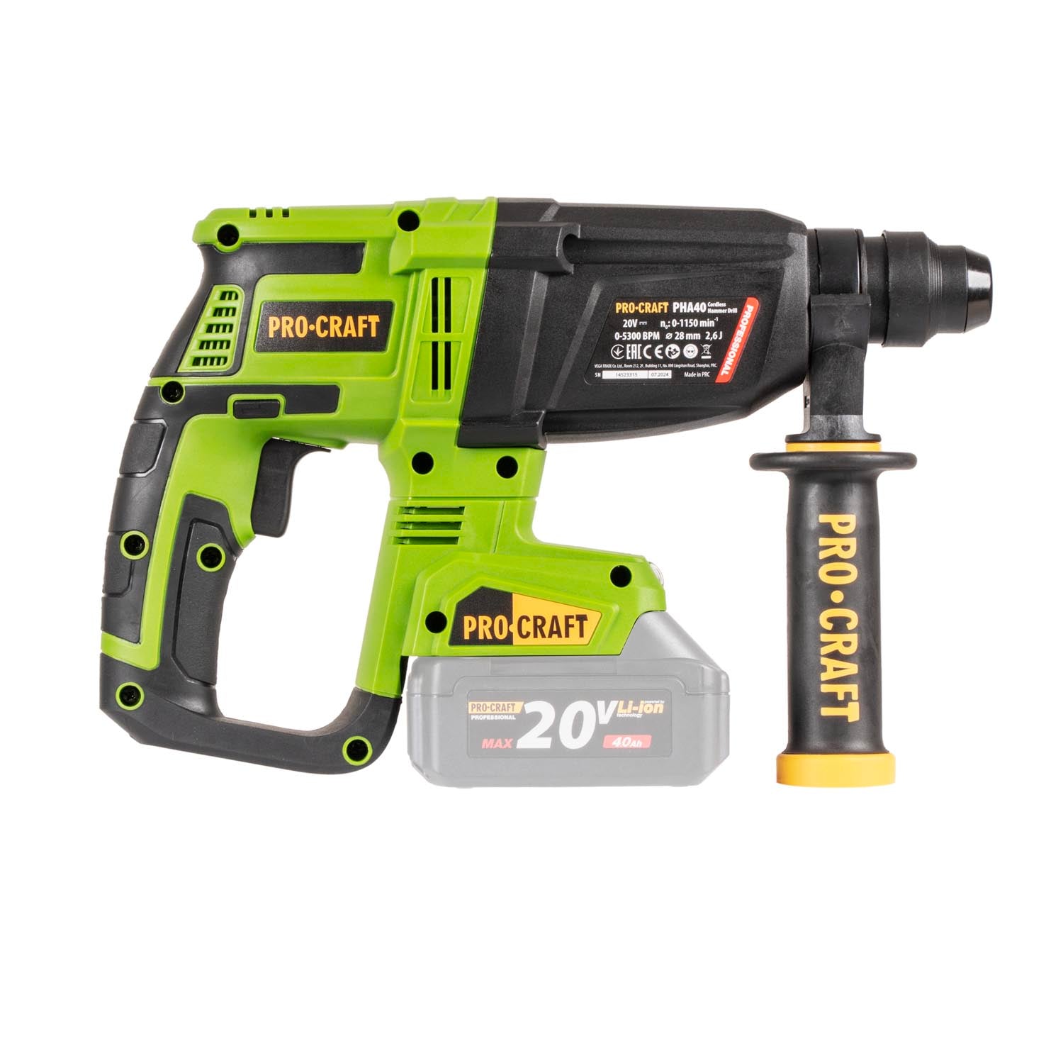 Procraft PHA40bb c Akku Bohrhammer 20 V 2 6 J SDS plus Brushless 1x Akku 4 0 Ah Ladegeraet Koffer 3 - toolbrothers