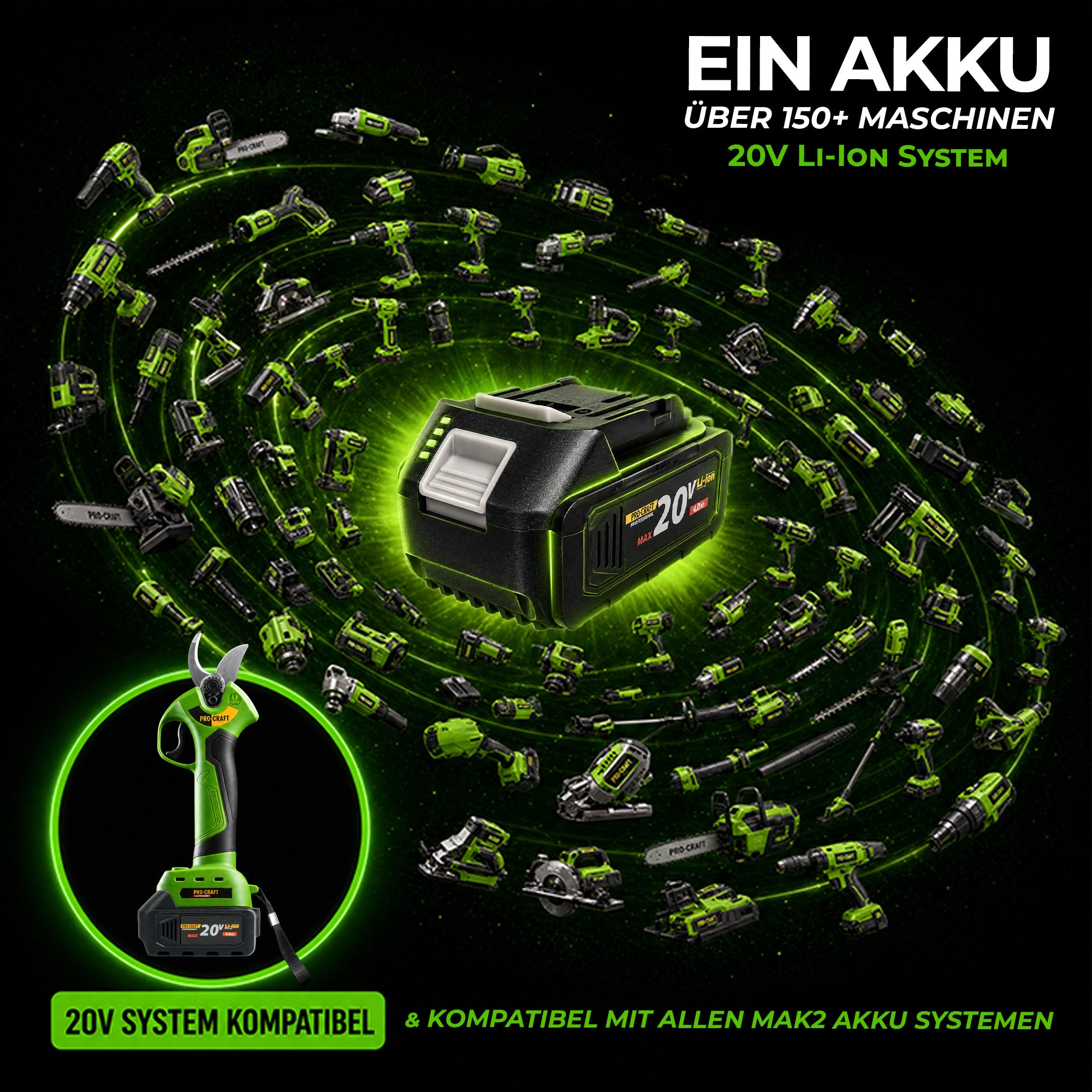 Procraft ES28Li bb Akku Astschere Gartenschere 20 V 25 mm 2x Akku 4 0 Ah Ladegeraet RHINO Toolcase 2 - toolbrothers