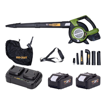 Procraft VB20 Akku Laubblaeser und Laubsauger 40 V 2x 20 V Brushless 2x Akku 8 0 Ah Doppelladegeraet 0 - toolbrothers