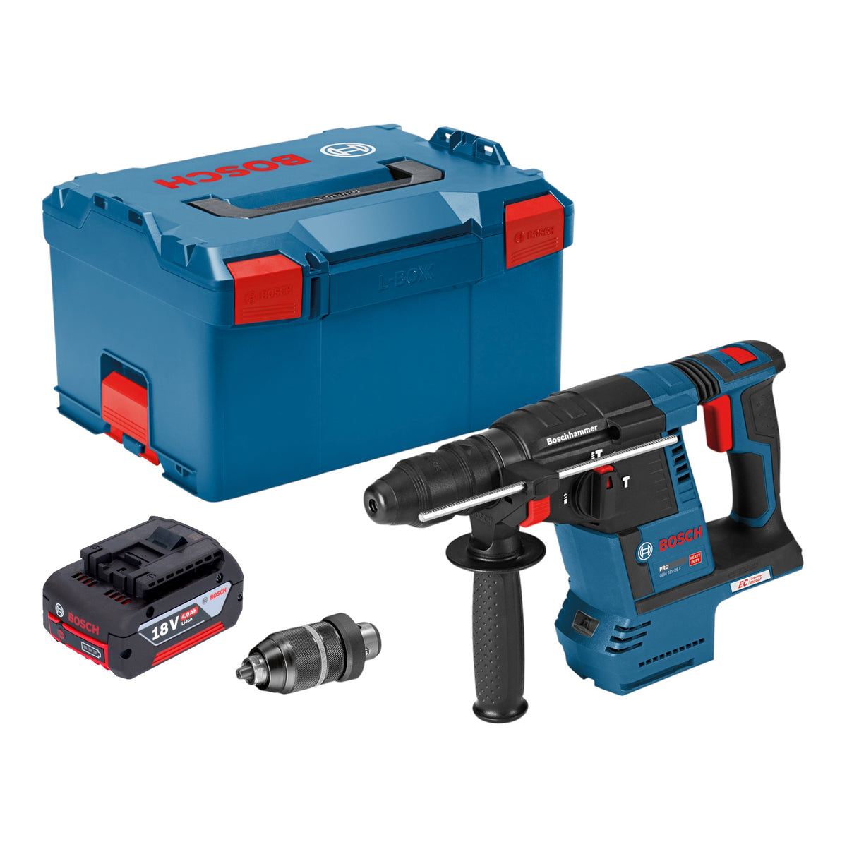 Bosch GBH 18V-26 F Professional Akku Bohrhammer 18 V 2,6 J SDS plus Brushless + 1x Akku 4,0 Ah + L-Boxx - ohne Ladegerät
