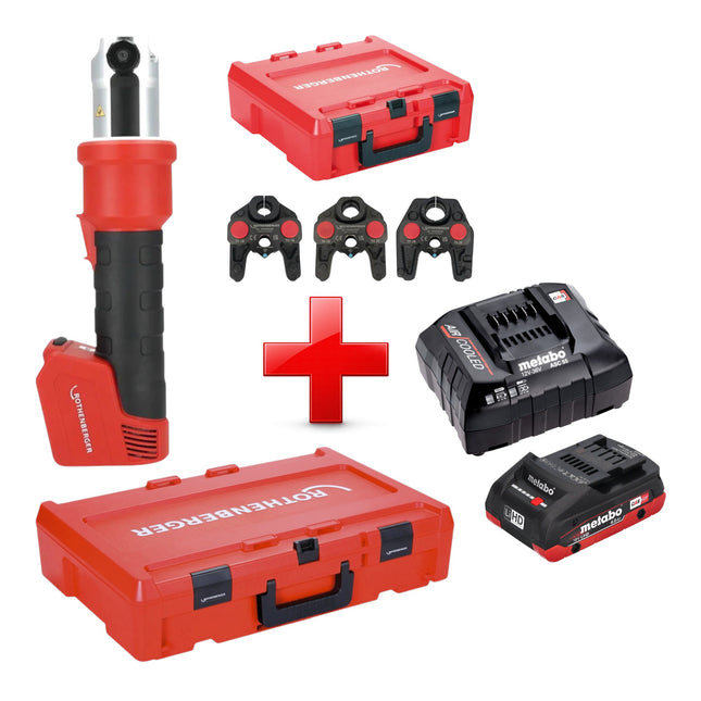 Rothenberger ROMAX NANO Akku Pressmaschine 18 V 34 kN CAS 1x LiHD Akku 4 0 Ah Ladegeraet 3 tlg TH Pressbacken Set Rocase 0 - toolbrothers