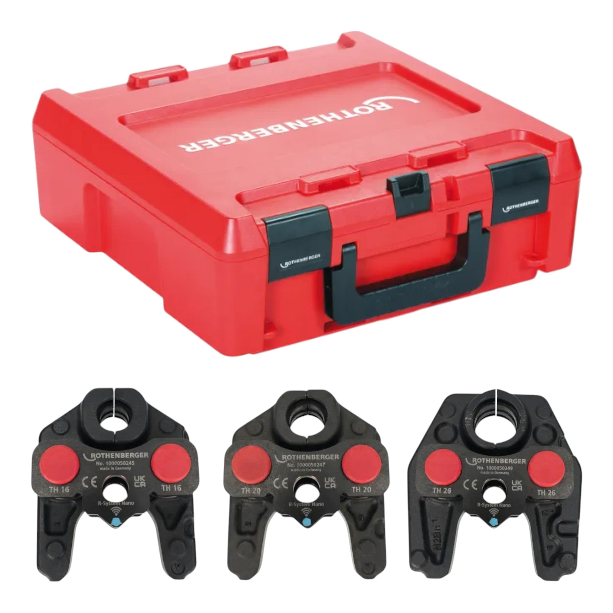 Rothenberger ROMAX NANO Akku Pressmaschine 18 V 34 kN CAS 1x LiHD Akku 4 0 Ah Ladegeraet 3 tlg TH Pressbacken Set Rocase 4 - toolbrothers