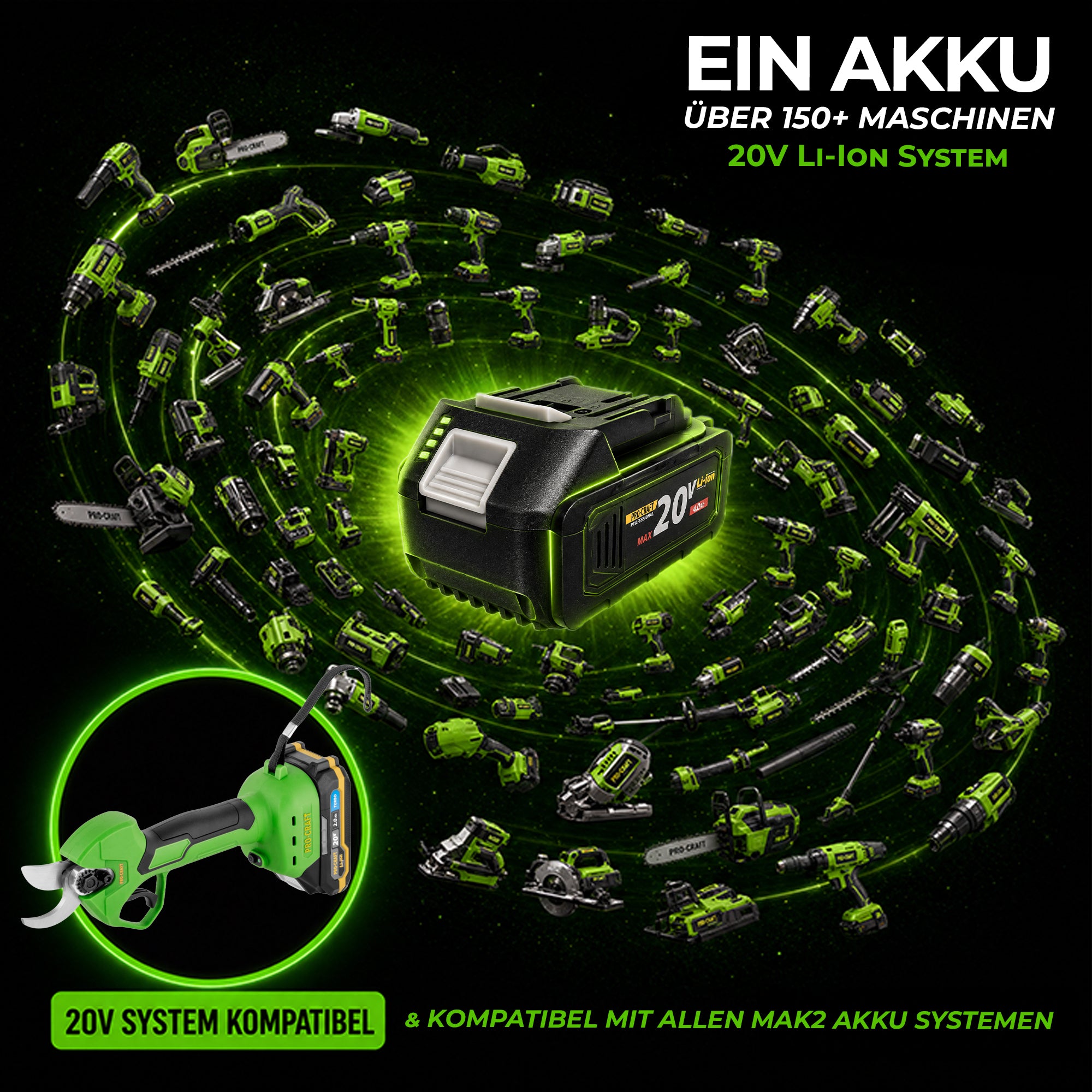 Procraft ES25Li Akku Astschere Gartenschere 20 V 25 mm 1x Akku 2 0 Ah Ladegeraet 2 - toolbrothers