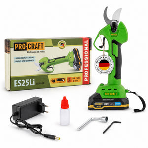Procraft ES25Li Akku Astschere Gartenschere 20 V 25 mm + 1x Akku 2,0 Ah + Ladegerät