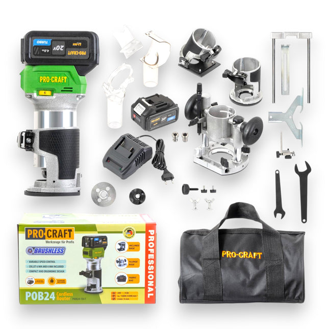 Procraft POB24 1B F Akku Multifunktionsfraese 20 V 6 8 mm Brushless 1x Akku 4 0 Ah Ladegeraet 3 in 1 Zubehoer Tasche 0 - toolbrothers