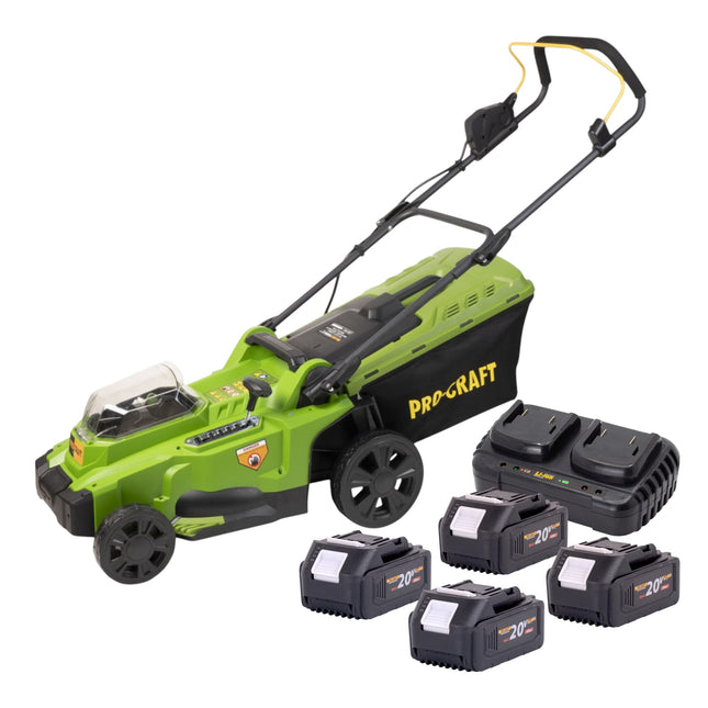 Procraft PLM20bb Akku Rasenmaeher 40 V 2x 20 V 370 mm Brushless 4x Akku 4 0 Ah Ladegeraet 0 - toolbrothers