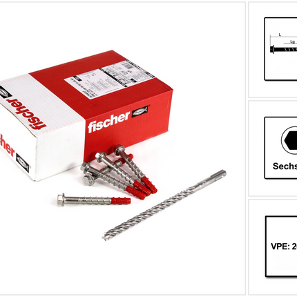 Fischer ULTRACUT FBS II A4 Betonschraube 10x100 mm 200 Stk. ( 2x 548744 ) SW15 Unterlegscheibe 45/35/15 A4 Edelstahl + Makita NEMESIS SDS-Plus Bohrer - Toolbrothers
