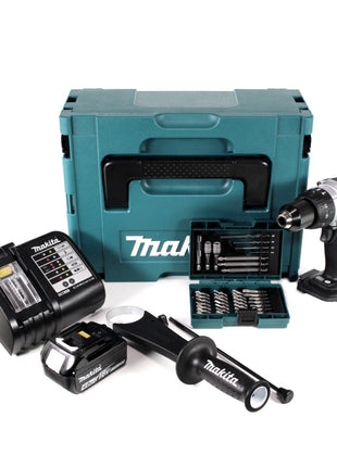 Makita DHP 458 ST1JB Akku Schlagbohrschrauber 18 V 91Nm Schwarz im Makpac + 1x 5,0 Ah Akku + Ladegerät + 38 tlg. Bit- & Bohrer Set - Toolbrothers