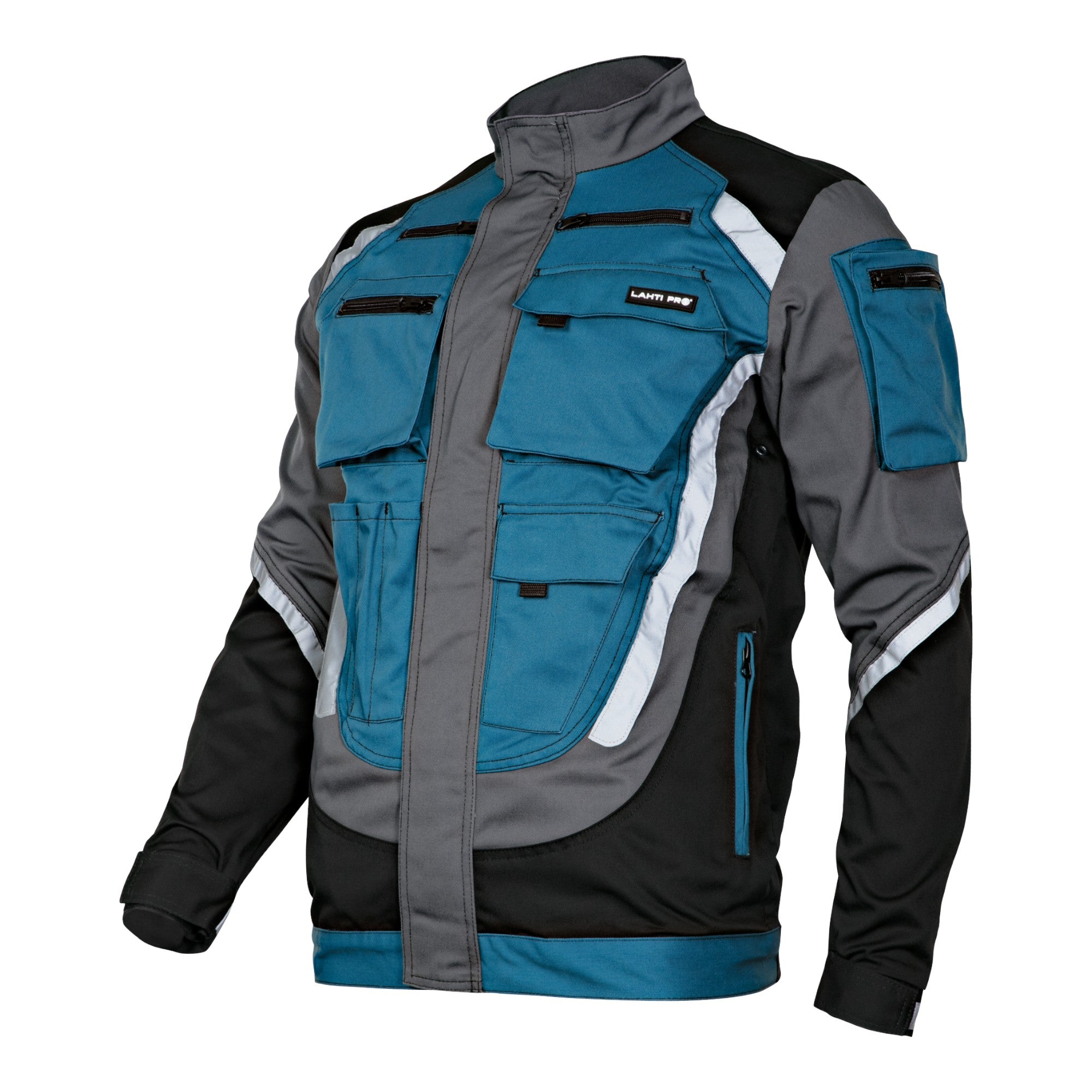 LAHTI PRO Arbeitsjacke mit Reflexstreifen Groesse XXL L4040305 schwarz grau tuerkis 1 - toolbrothers