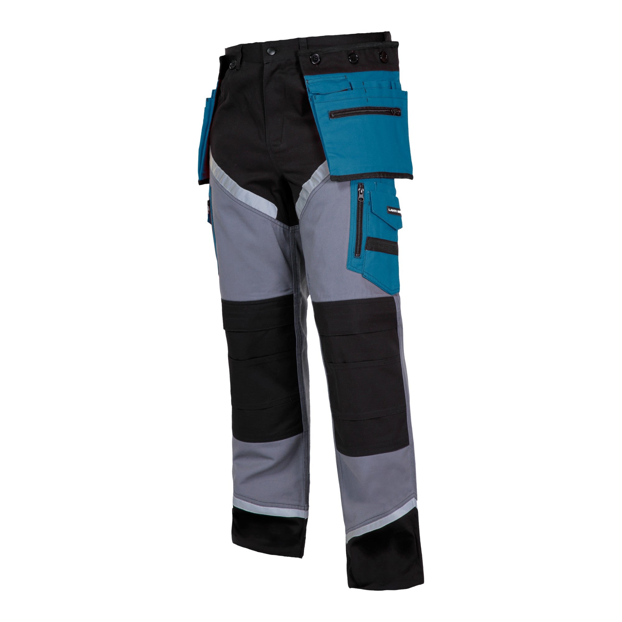 LAHTI PRO Arbeitshose mit Reflexstreifen Groesse XXXL L4050206 schwarz grau tuerkis 1 - toolbrothers