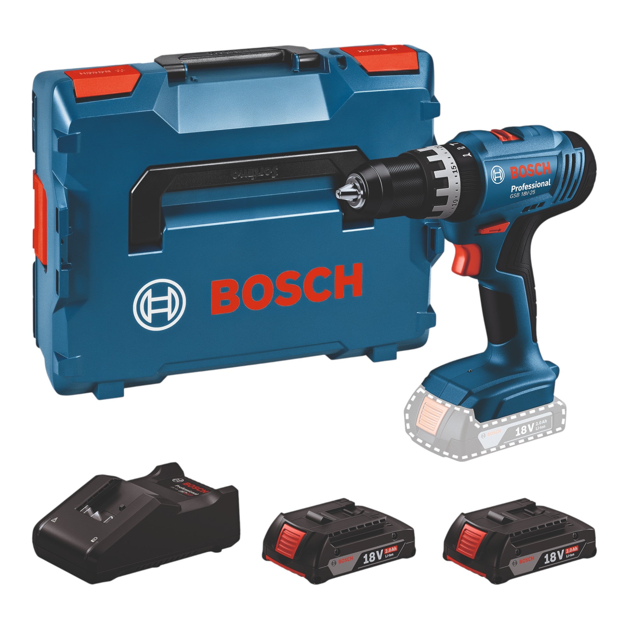 Bosch GSB 18V 25 Professional Akku Schlagbohrschrauber 18 V 60 Nm 06019K9302 2x Akku 2 0 Ah Ladegeraet L Boxx 0 - toolbrothers
