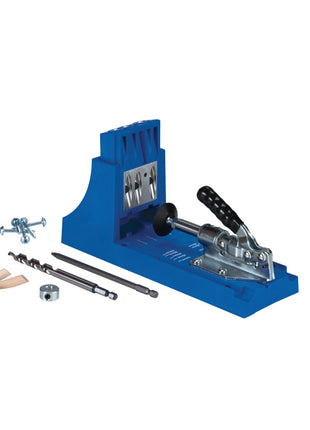 KREG Jig K4 Starter Set ( K4 ) Kompletny zestaw do łączenia drewna z szablonem wiertarskim K4, wiertłem stopniowym, bitem, wkrętami i kołkami.