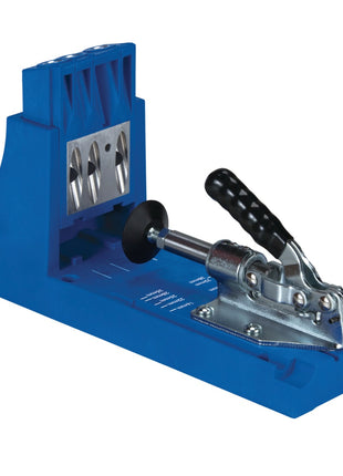 KREG Jig K4 Starter Set ( K4 ) Kompletny zestaw do łączenia drewna z szablonem wiertarskim K4, wiertłem stopniowym, bitem, wkrętami i kołkami.