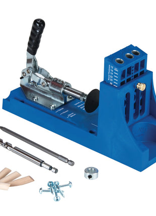 KREG Jig K4 Starter Set ( K4 ) Tischler Komplettset Verbindungssystem aus Holz mit Bohrschablone K4, Stufenbohrer, Bit, Schrauben und Stopfen