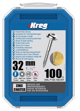 KREG Pocket-Hole Linsenkopfschraube 32 mm 100 Stk ( SML-F125-100 ) Vierkantantrieb Teilgewinde Feingewinde selbstschneidend verzinkt - Toolbrothers