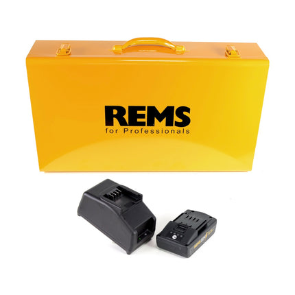 REMS Akku-Press 22V ACC + 1x Akku 2,5Ah + Schnellladegerät + Pressbacken Presszangen Standard M15,18,22,28 im Stahlblechkasten - Toolbrothers