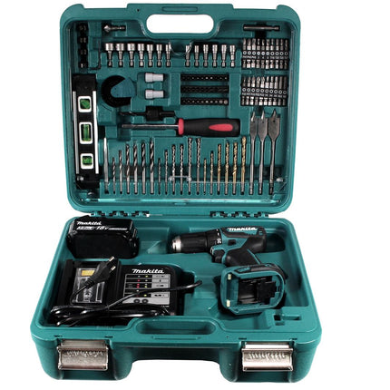 Makita DDF 483 SFTK Akku Bohrschrauber 18 V 40Nm + 3,0 Ah Akku + Ladegerät + 101 tlg. Werkzeugset im Koffer - Toolbrothers