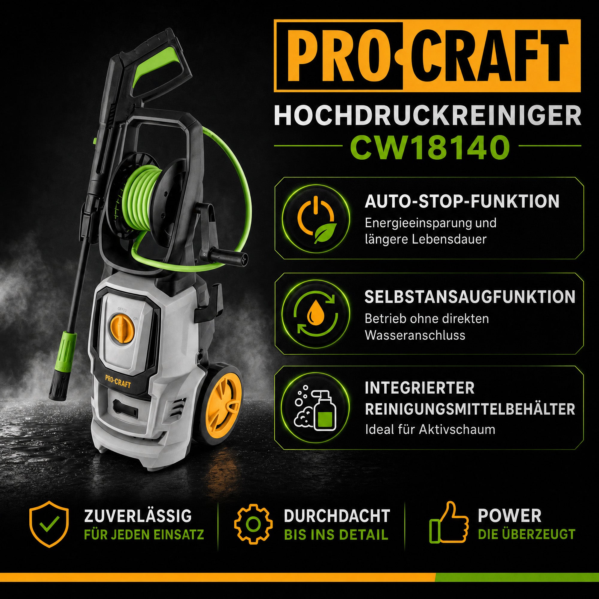 Procraft CW1 8 140 Kaltwasser Hochdruckreiniger 1800 Watt 140 bar 7 l min Zubehoer Max Wassertemperatur 40 C 2 - toolbrothers