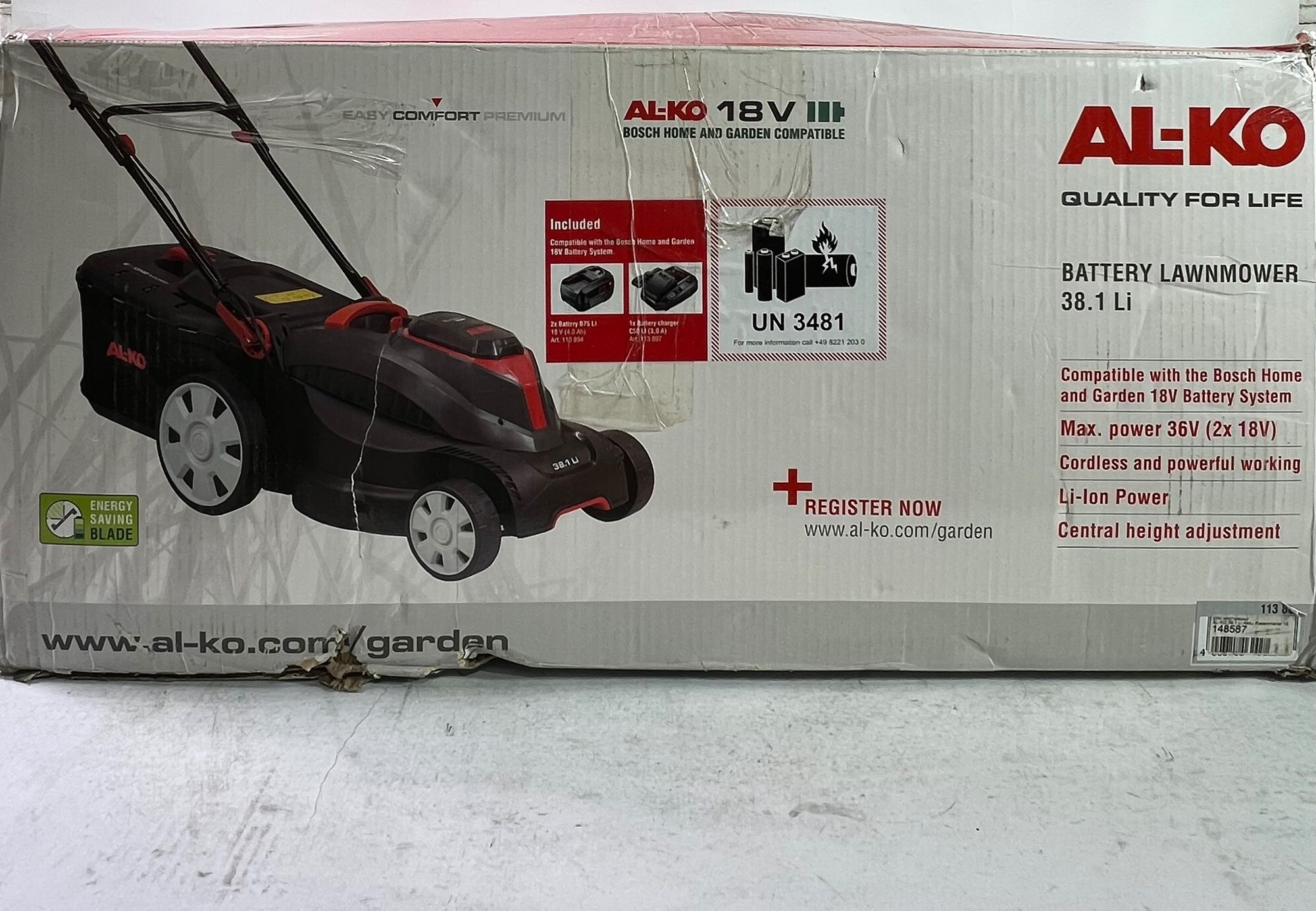 AL KO 38 1 Li Akku Rasenmaeher 18 V 38 cm Solo 113902 ohne Akku ohne Ladegeraet Beschaedigt 0 - toolbrothers