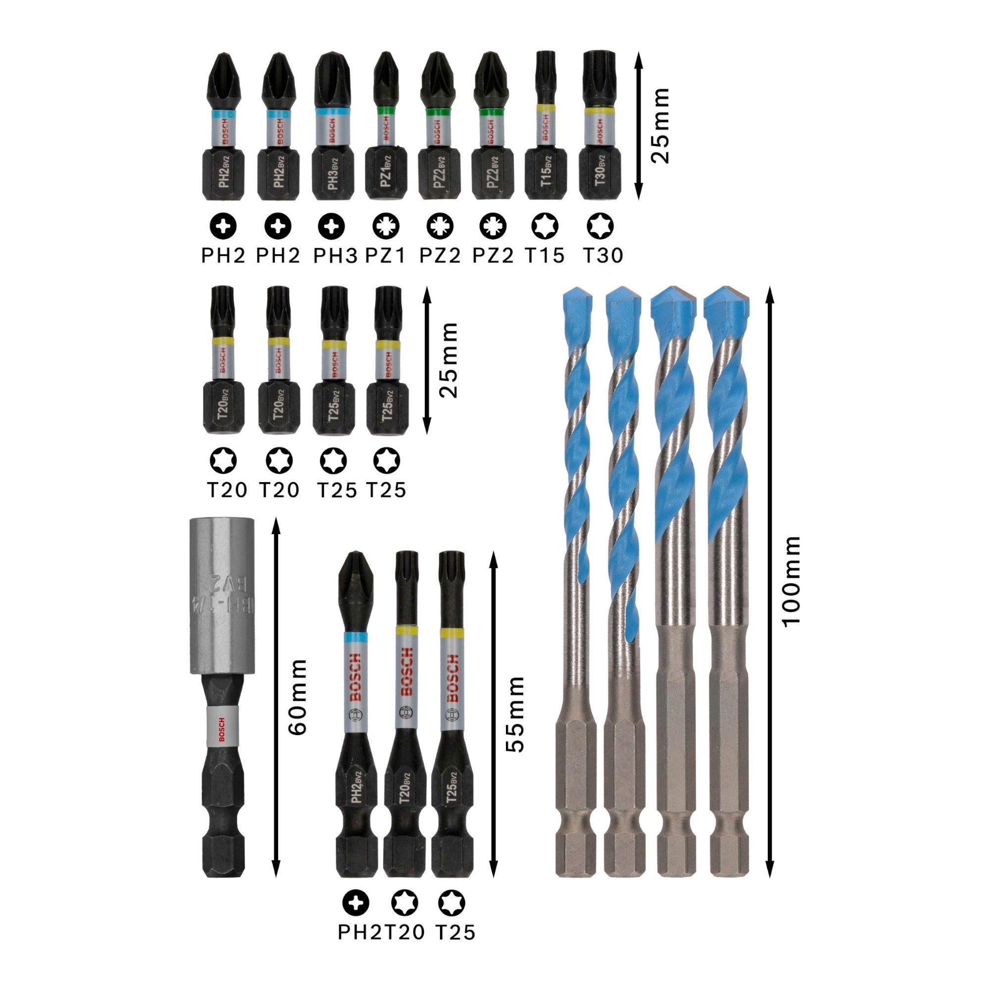 Bosch PRO Impact Mixed Bit und Bohrer Set 20 tlg 2608521U83 PH PZ TX 5 6 8 mm 2 - toolbrothers