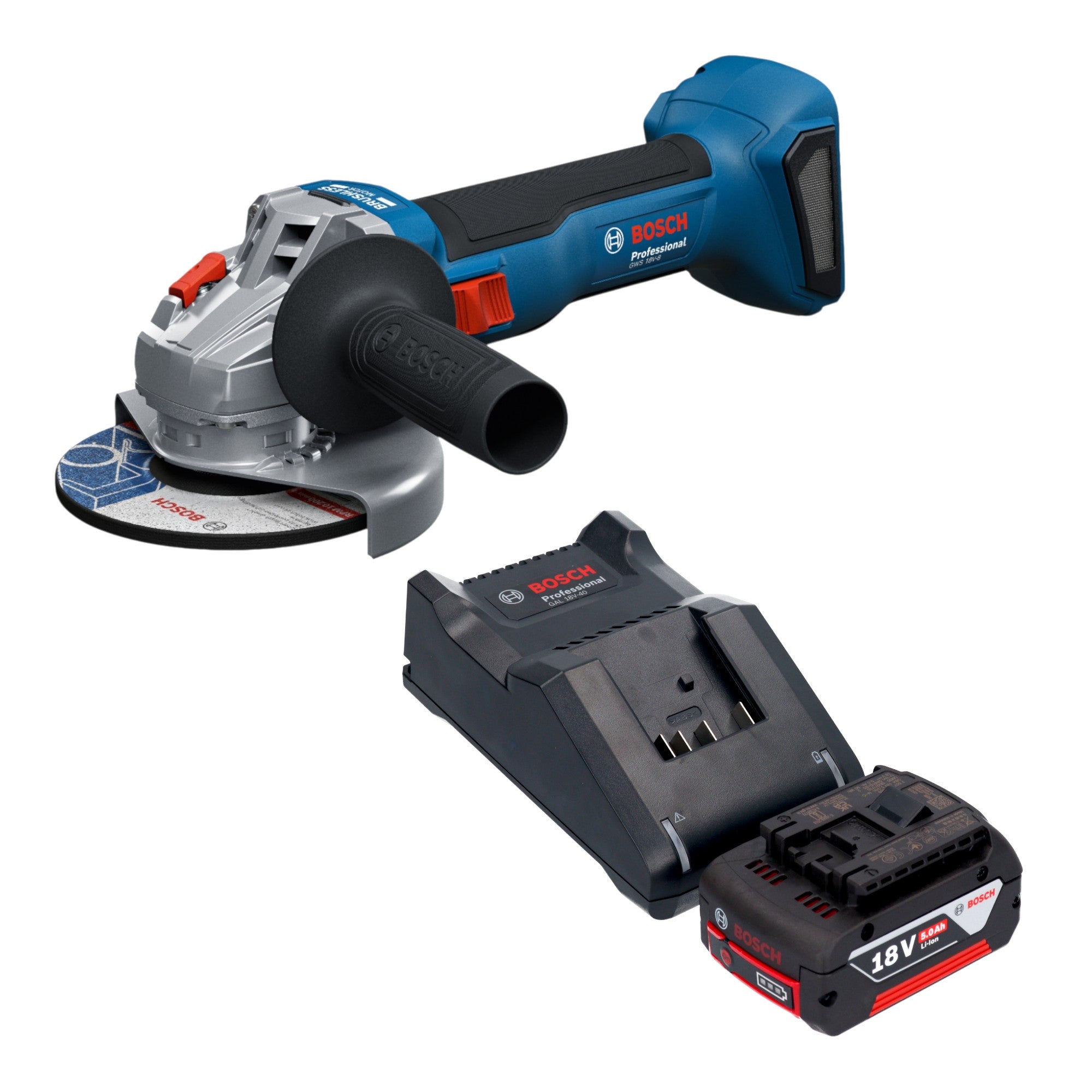 Bosch GWS 18V 8 Professional Akku Winkelschleifer 18 V 125 mm Brushless 1x Akku 5 0 Ah Ladegeraet 0 - toolbrothers