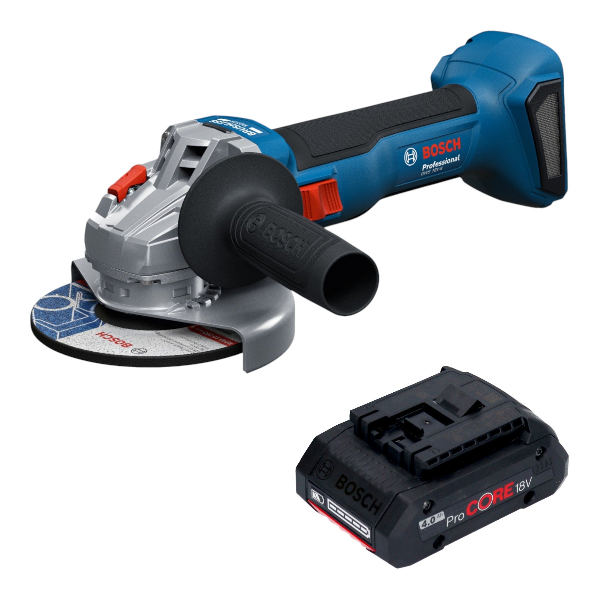 Bosch GWS 18V 8 Professional Akku Winkelschleifer 18 V 125 mm Brushless 1x ProCORE Akku 4 0 Ah ohne Ladegeraet 0 - toolbrothers