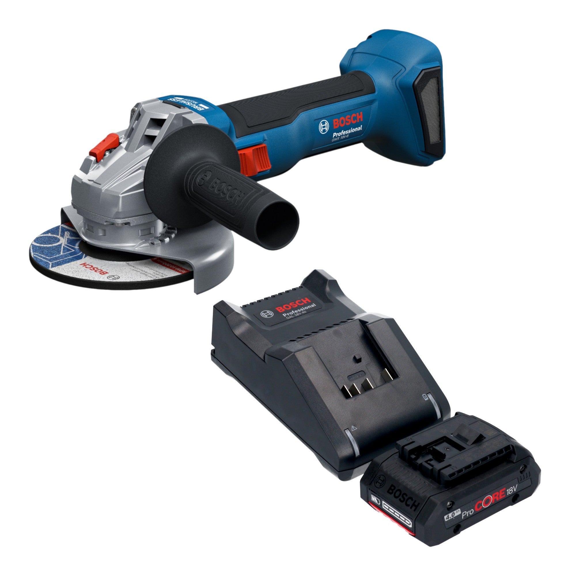 Bosch GWS 18V 8 Professional Akku Winkelschleifer 18 V 125 mm Brushless 1x ProCORE Akku 4 0 Ah Ladegeraet 0 - toolbrothers