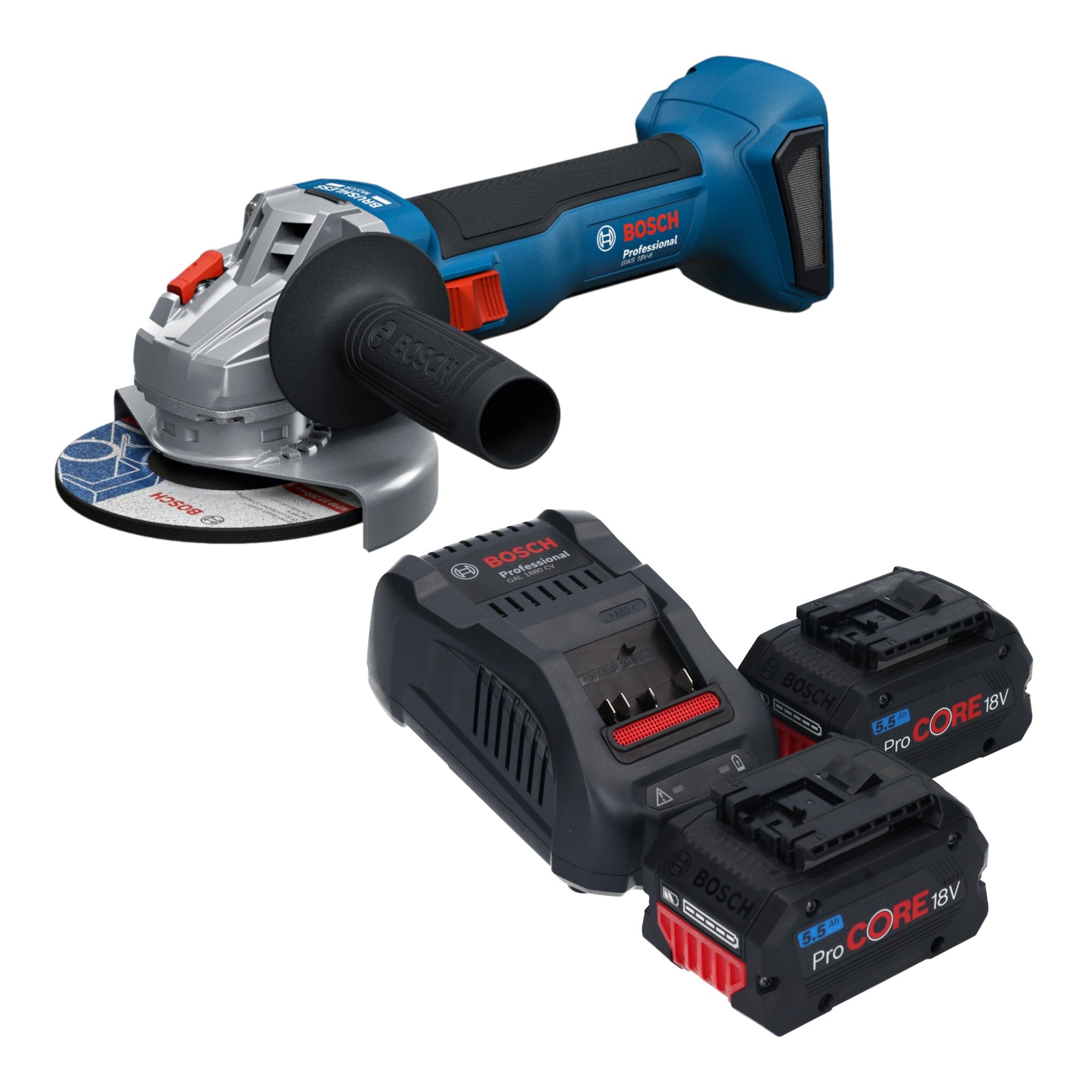 Bosch GWS 18V 8 Professional Akku Winkelschleifer 18 V 125 mm Brushless 2x ProCORE Akku 5 5 Ah Ladegeraet 0 - toolbrothers