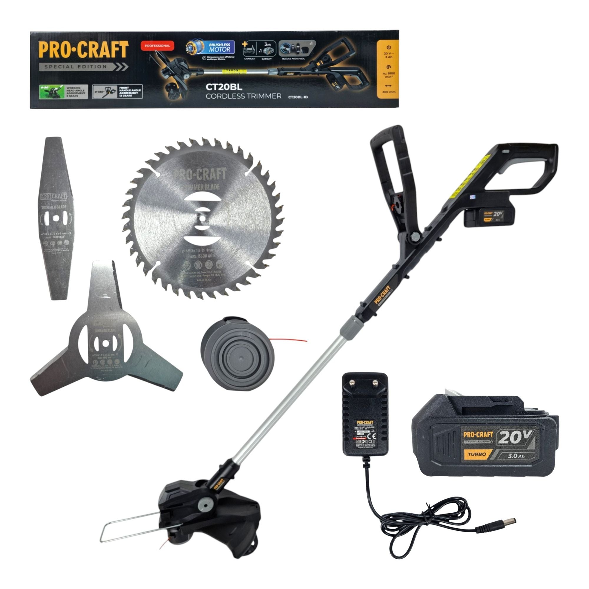 Procraft CT20BL Akku Rasentrimmer 20 V 30 cm Brushless Black Edition 1x Akku 3 0 Ah Ladegeraet 0 - toolbrothers
