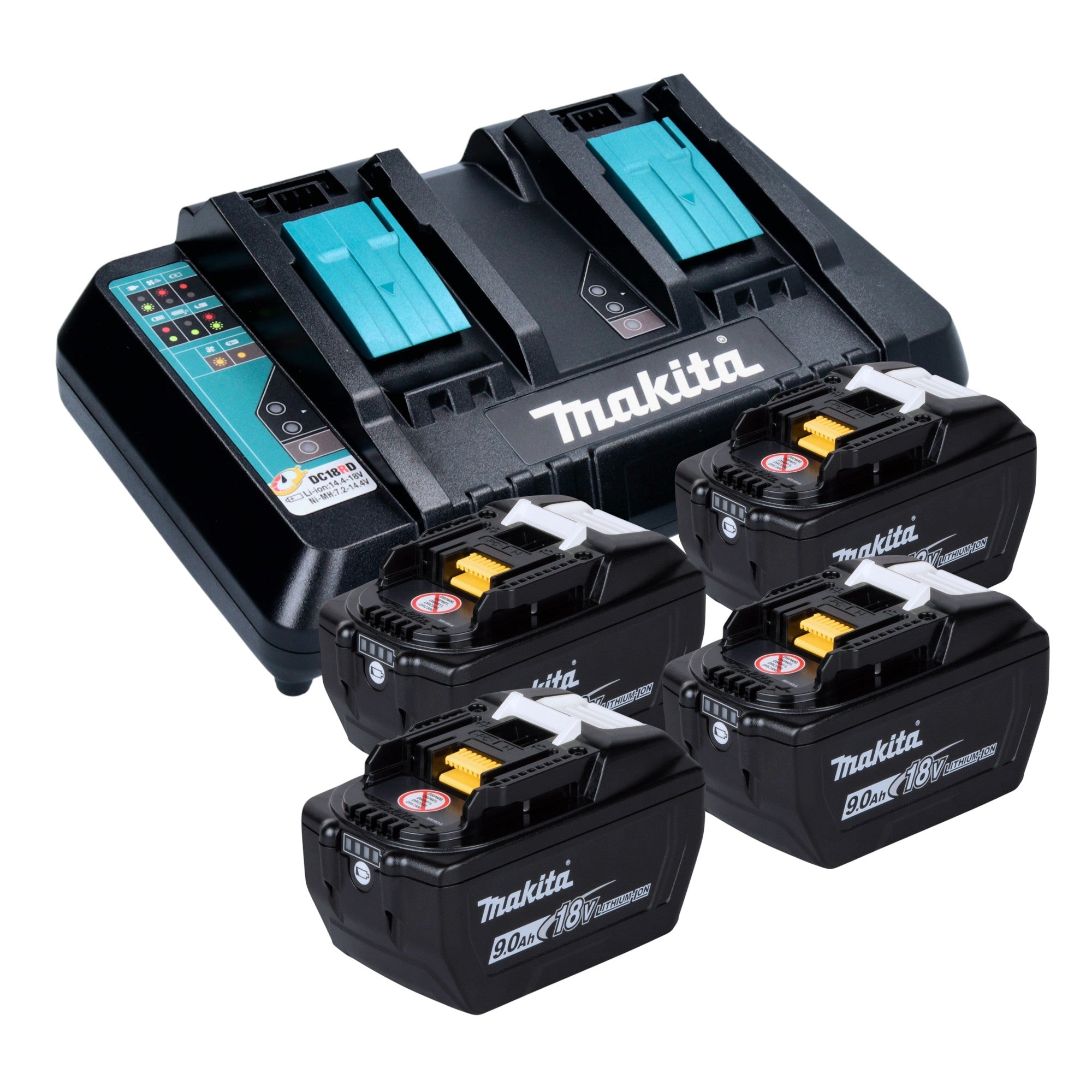 Makita Power Source Kit 18 V mit 4x BL 1890 Akku 9 0 Ah DC 18 RD Doppel Schnellladegeraet 0 - toolbrothers
