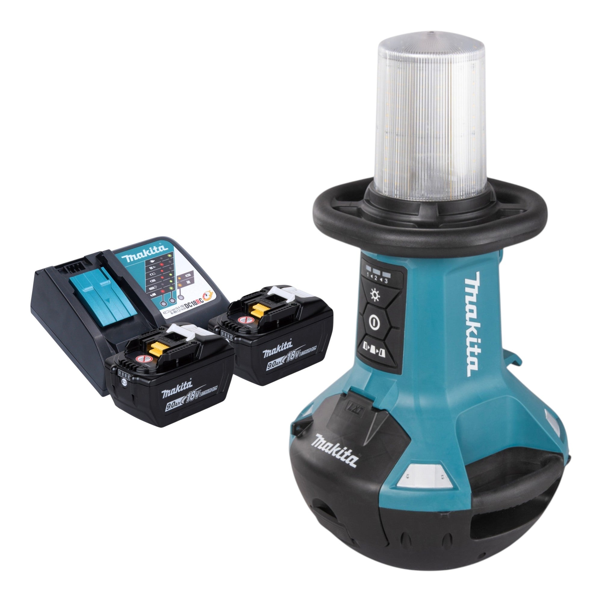 Makita DML 810 Z Akku LED Flaechenlicht 18 36 V 2 x 18 V 5500 lm IP54 2x Akku 9 0 Ah Ladegeraet 0 - toolbrothers