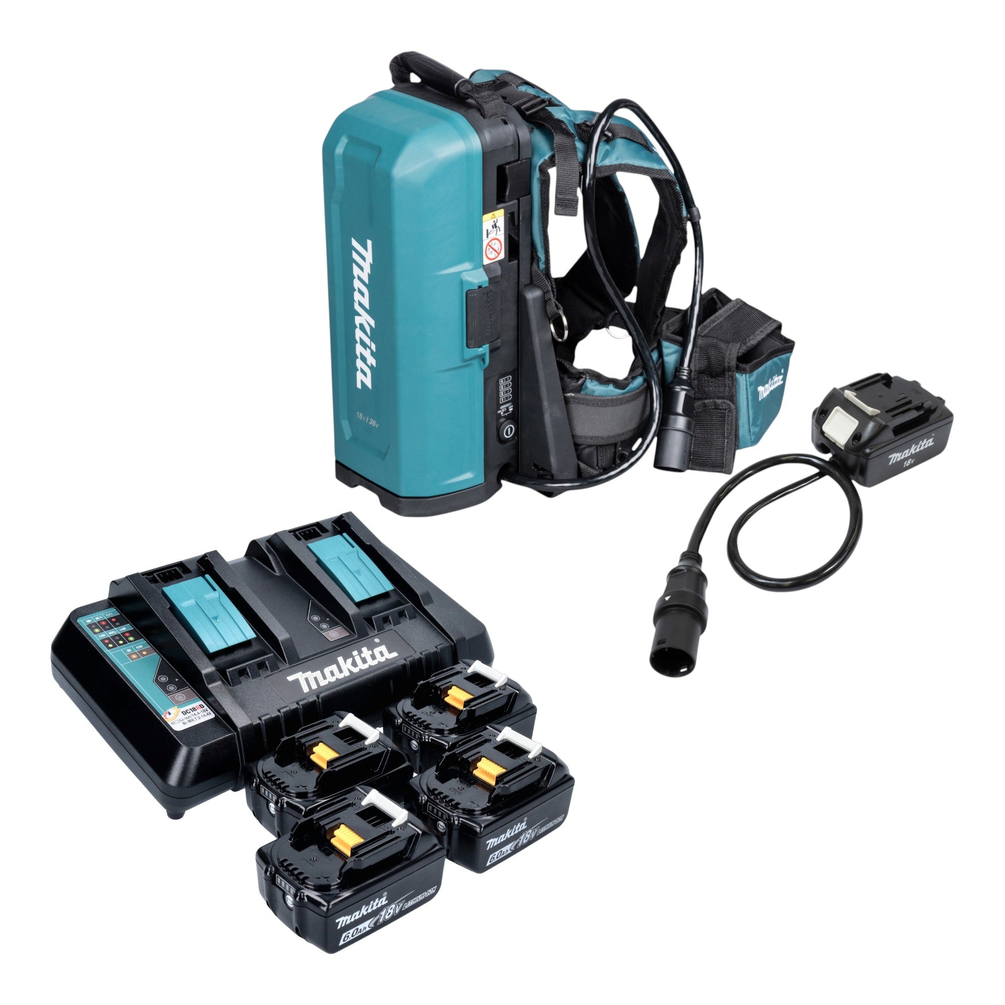 Makita PDC 01 Akku Rucksack 36 V 2x 18 V Akku Adapter 18V 4x Akku 6 0 Ah Ladegeraet 0 - toolbrothers