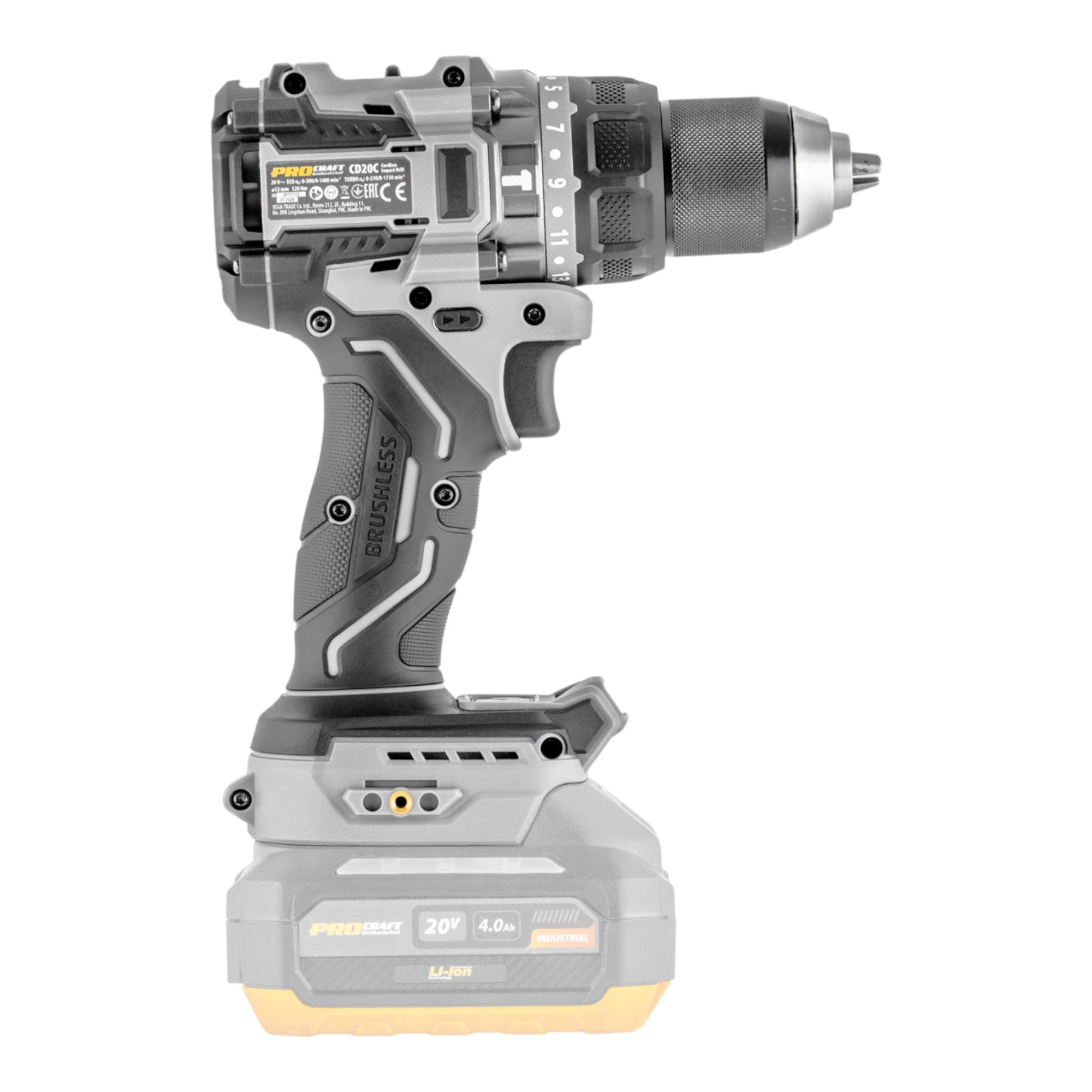 ProCraft Industrial CD20C BB Akku Schlagbohrschrauber 20 V 120 Nm Brushless Solo ohne Akku ohne Ladegeraet 4 - toolbrothers