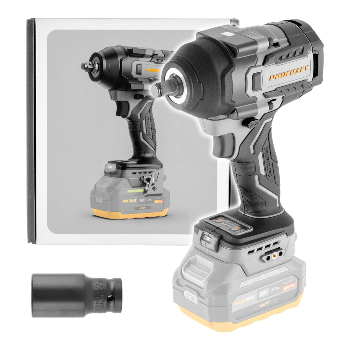 ProCraft Industrial IW850A-BB Akku Schlagschrauber 20 V 850 Nm 1/2" Brushless Solo - ohne Akku, ohne Ladegerät
