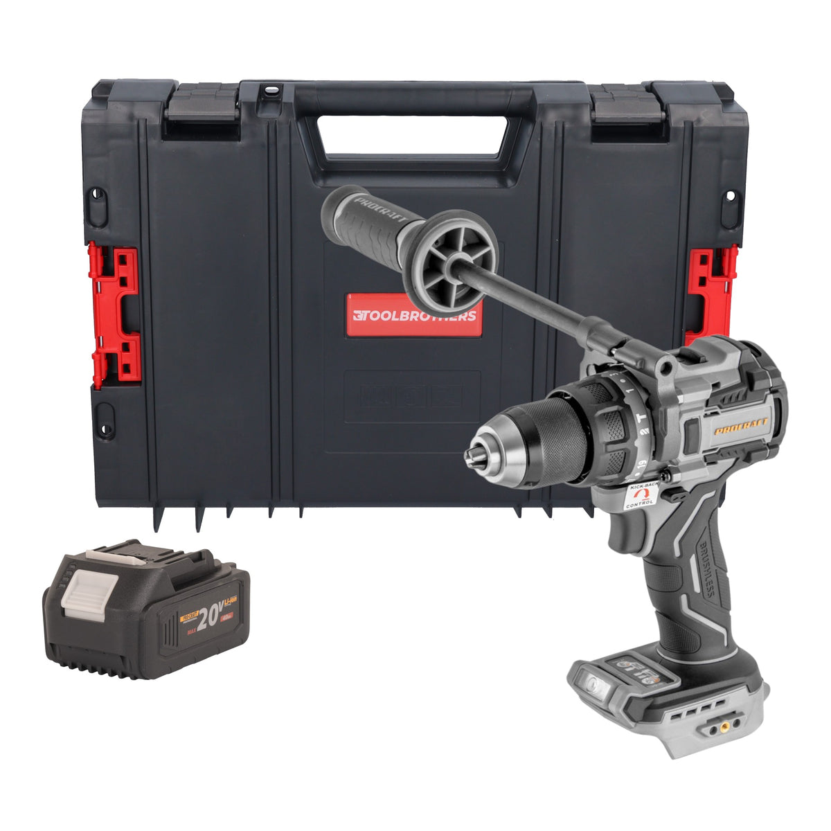 ProCraft Industrial CD20C-BB Akku Schlagbohrschrauber 20 V 120 Nm Brushless + 1x Akku 4,0 Ah + RHINO Toolcase - ohne Ladegerät