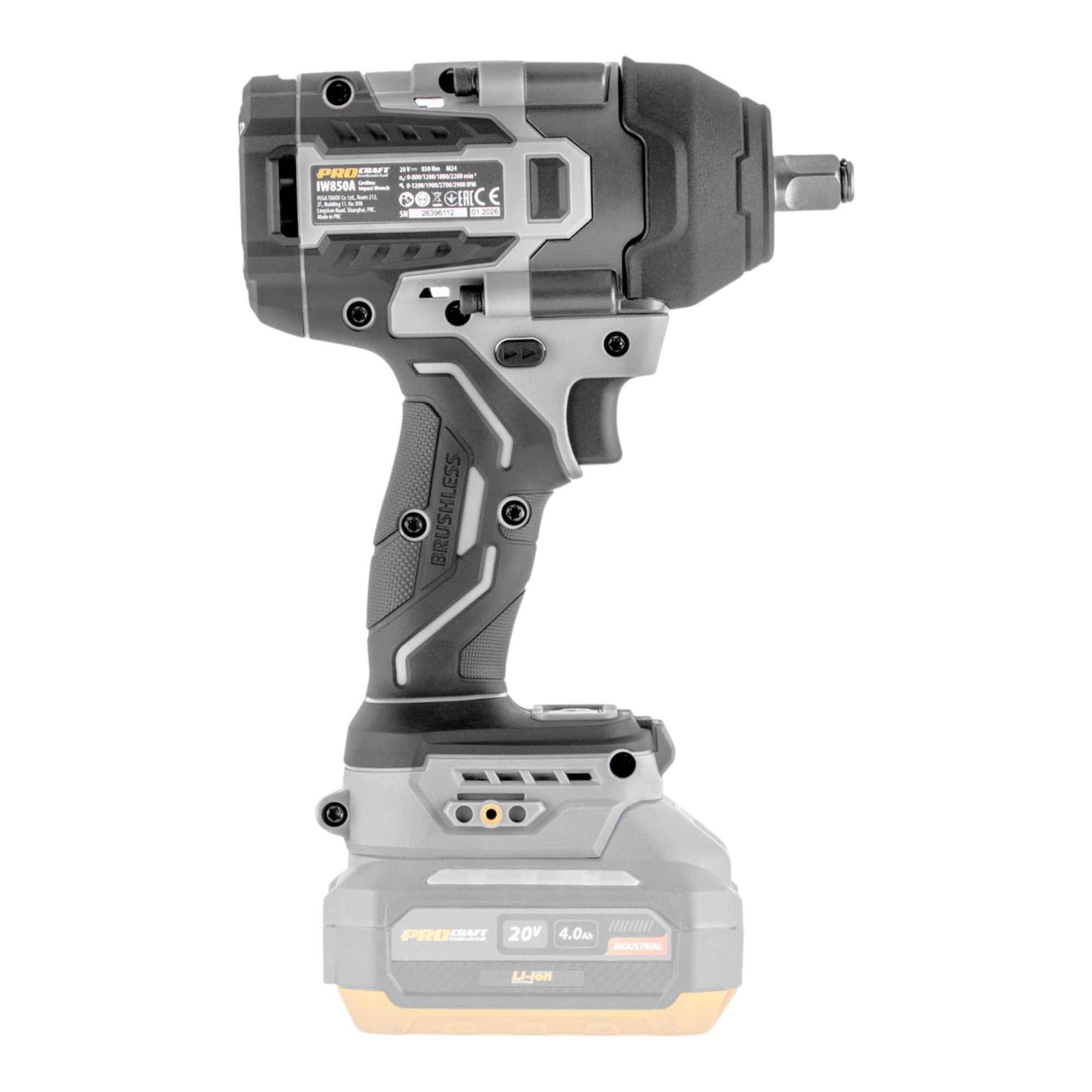 ProCraft Industrial IW850A BB Akku Schlagschrauber 20 V 850 Nm 1 2 Brushless 1x Akku 2 0 Ah ohne Ladegeraet 4 - toolbrothers