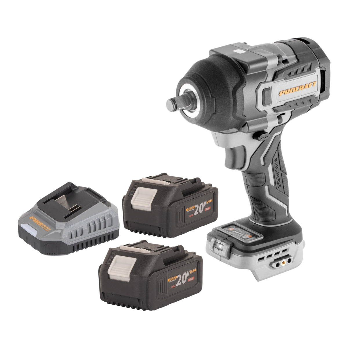ProCraft Industrial IW850A-BB Akku Schlagschrauber 20 V 850 Nm 1/2" Brushless + 2x Akku 4,0 Ah + Ladegerät