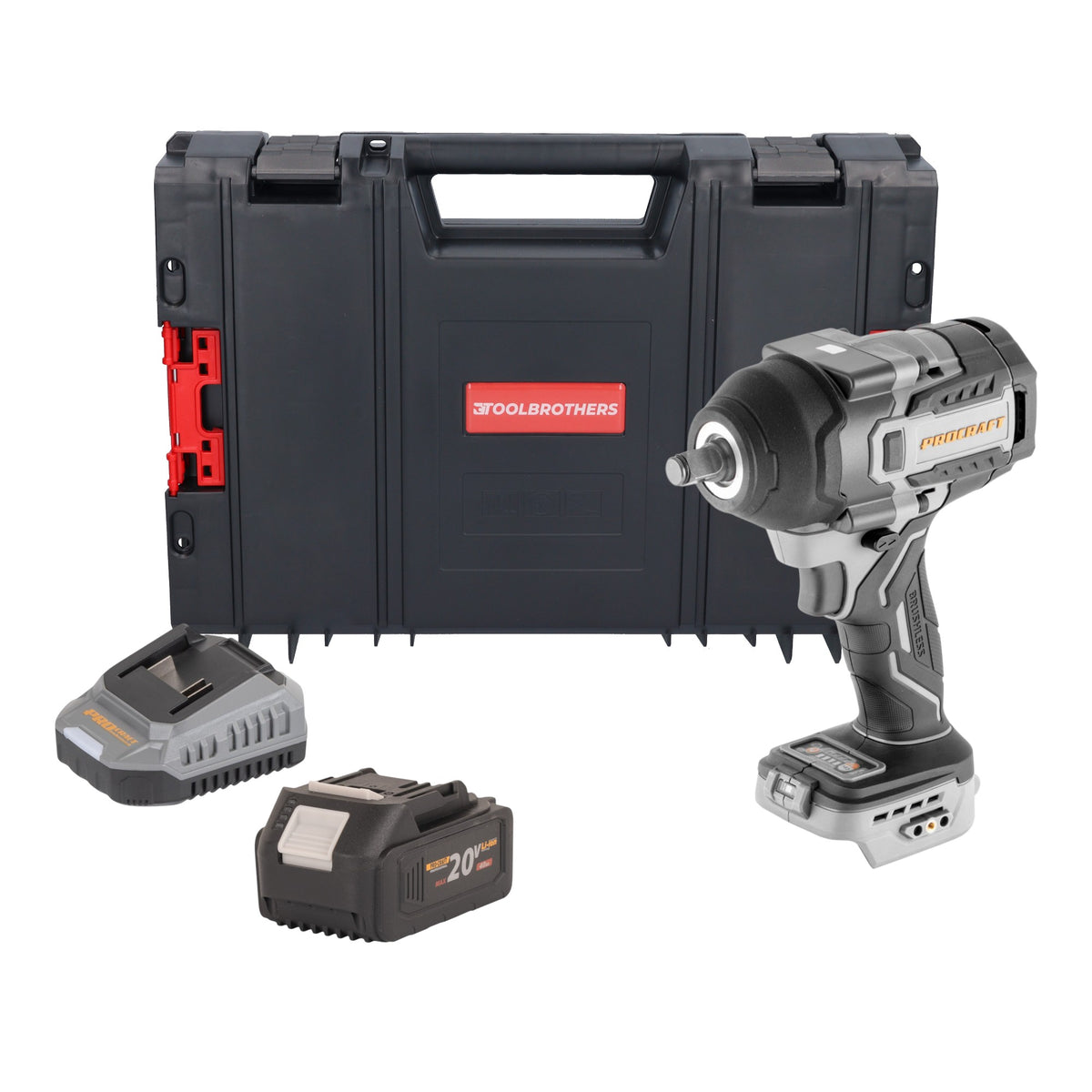 ProCraft Industrial IW850A-BB Akku Schlagschrauber 20 V 850 Nm 1/2" Brushless + 1x Akku 4,0 Ah + Ladegerät + RHINO Toolcase