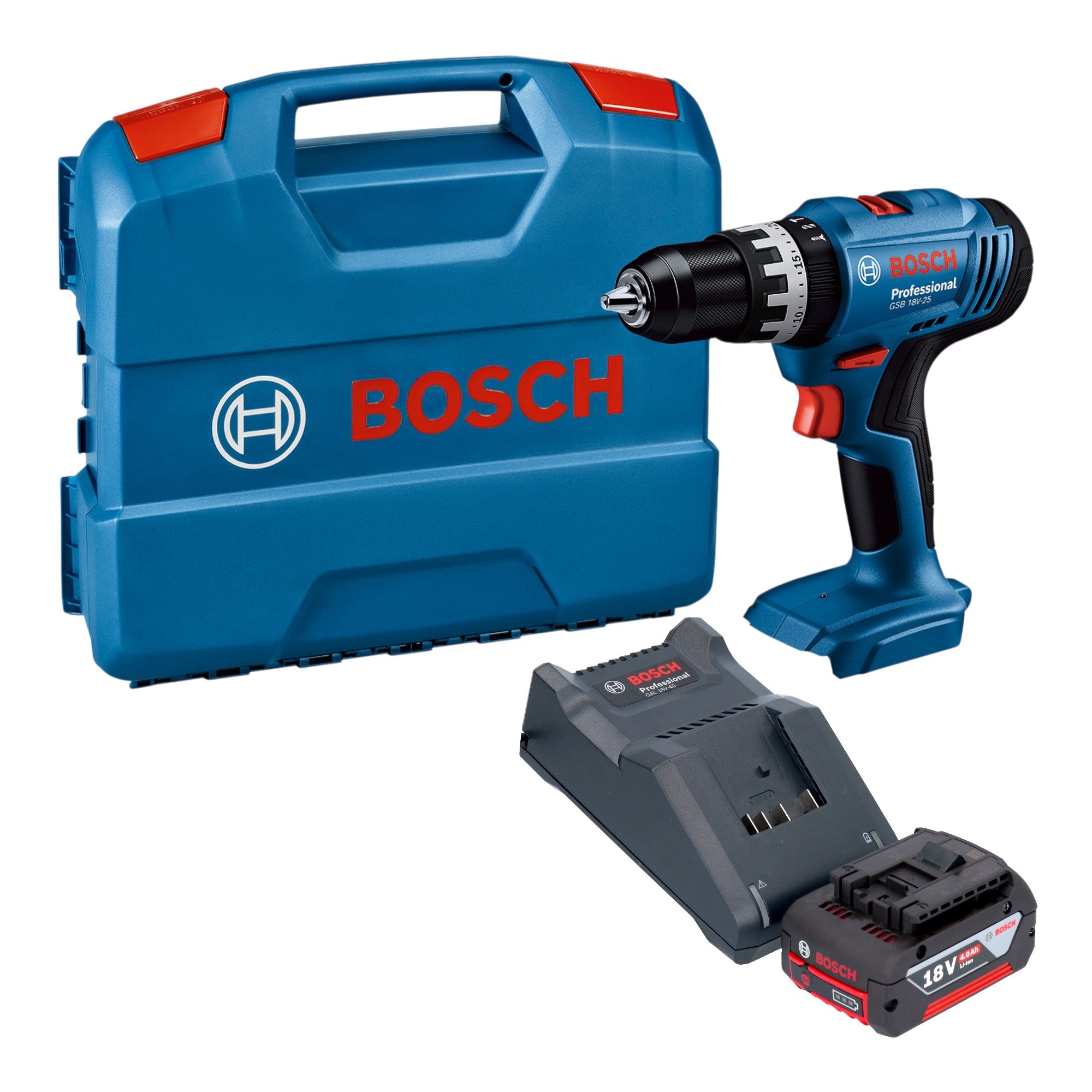 Bosch GSB 18V 25 Professional Akku Schlagbohrschrauber 18 V 56 Nm 1x Akku 4 0 Ah Ladegeraet L Case 0 - toolbrothers