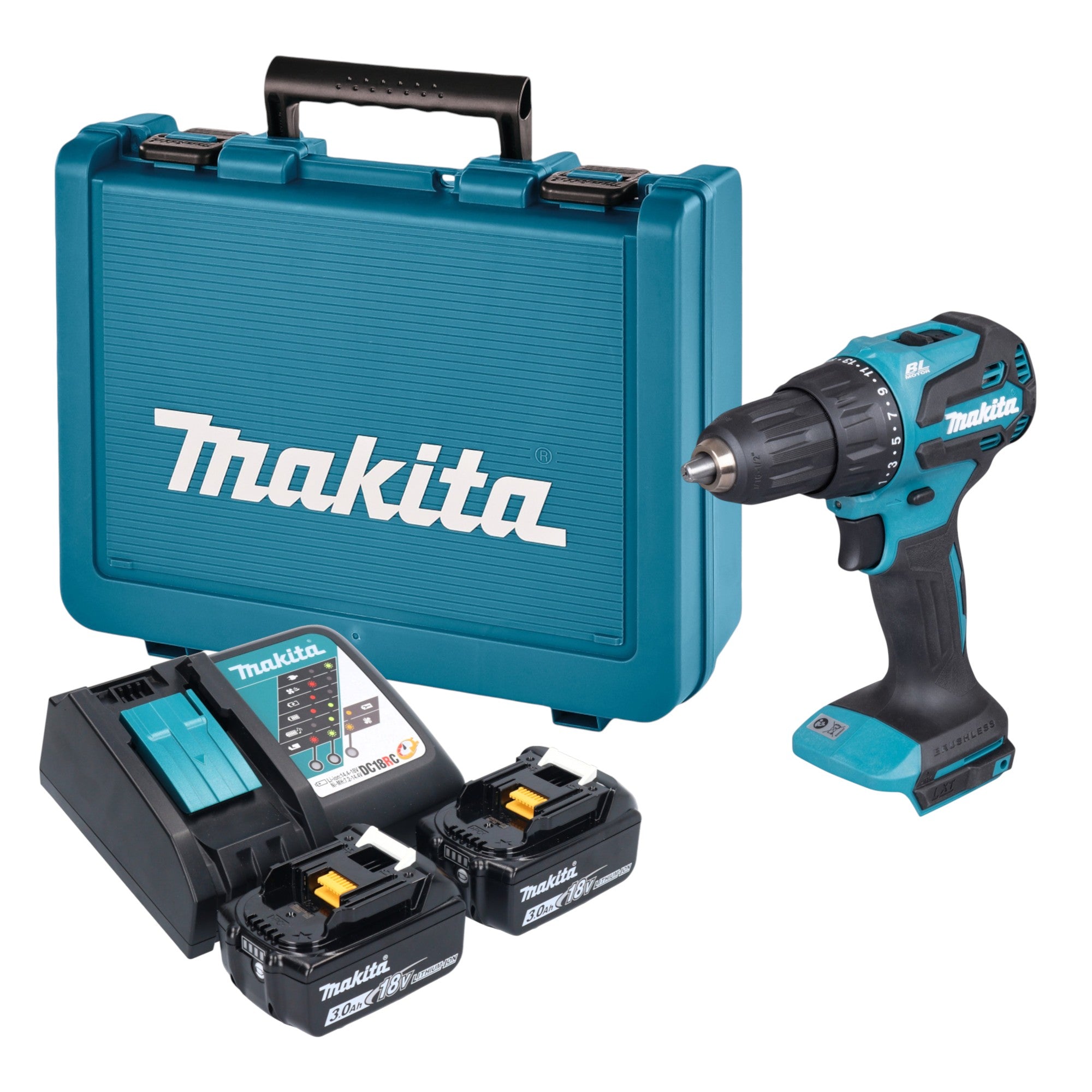 Makita DHP 490 RFE Akku Schlagbohrschrauber 18 V 65 Nm Brushless 2x Akku 3 0 Ah Ladegeraet Koffer 0 - toolbrothers