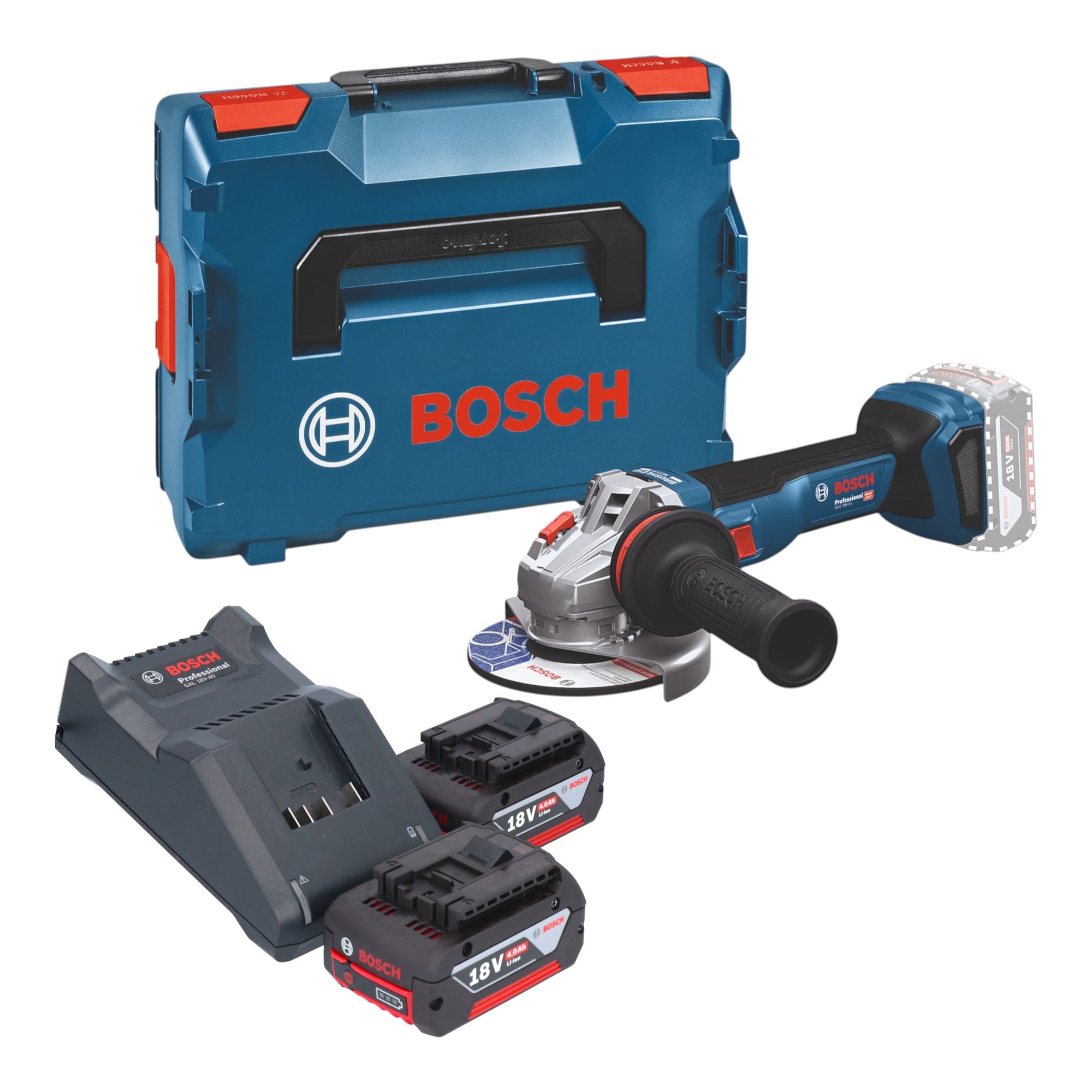 Bosch GWS 18V 11 Professional Akku Winkelschleifer 18 V 125 mm Brushless 2x Akku 4 0 Ah Ladegeraet L Boxx 0 - toolbrothers