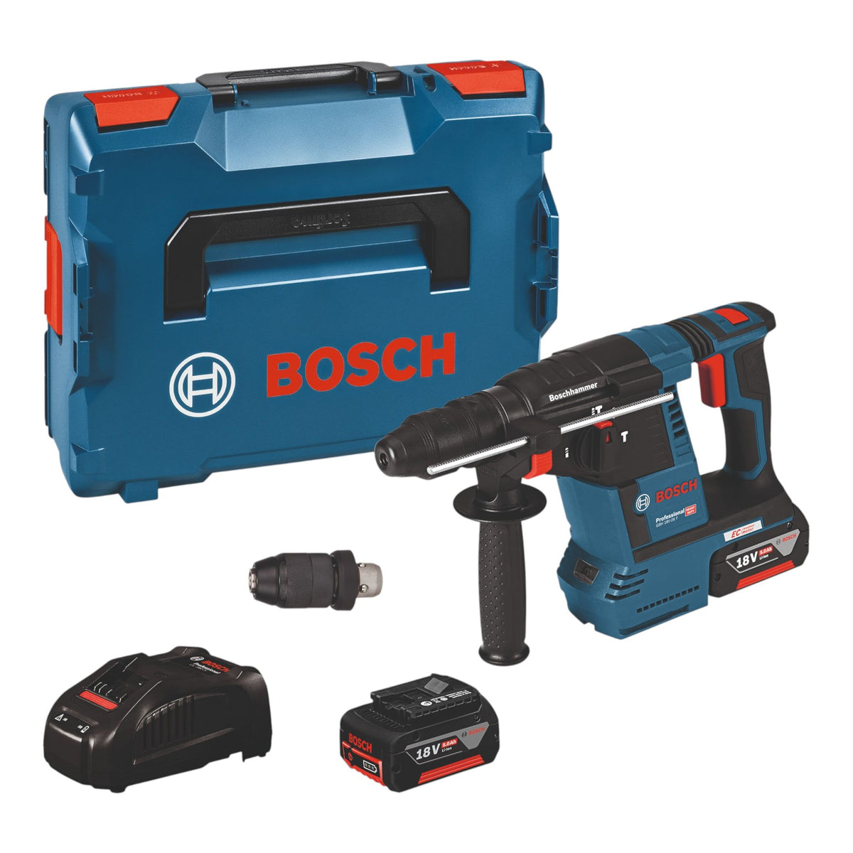 Bosch 0611910007 Martello perforatore a batteria GBH 18V-26 F Professional + 2 batterie da 5 Ah + caricabatterie + L-BOXX 136