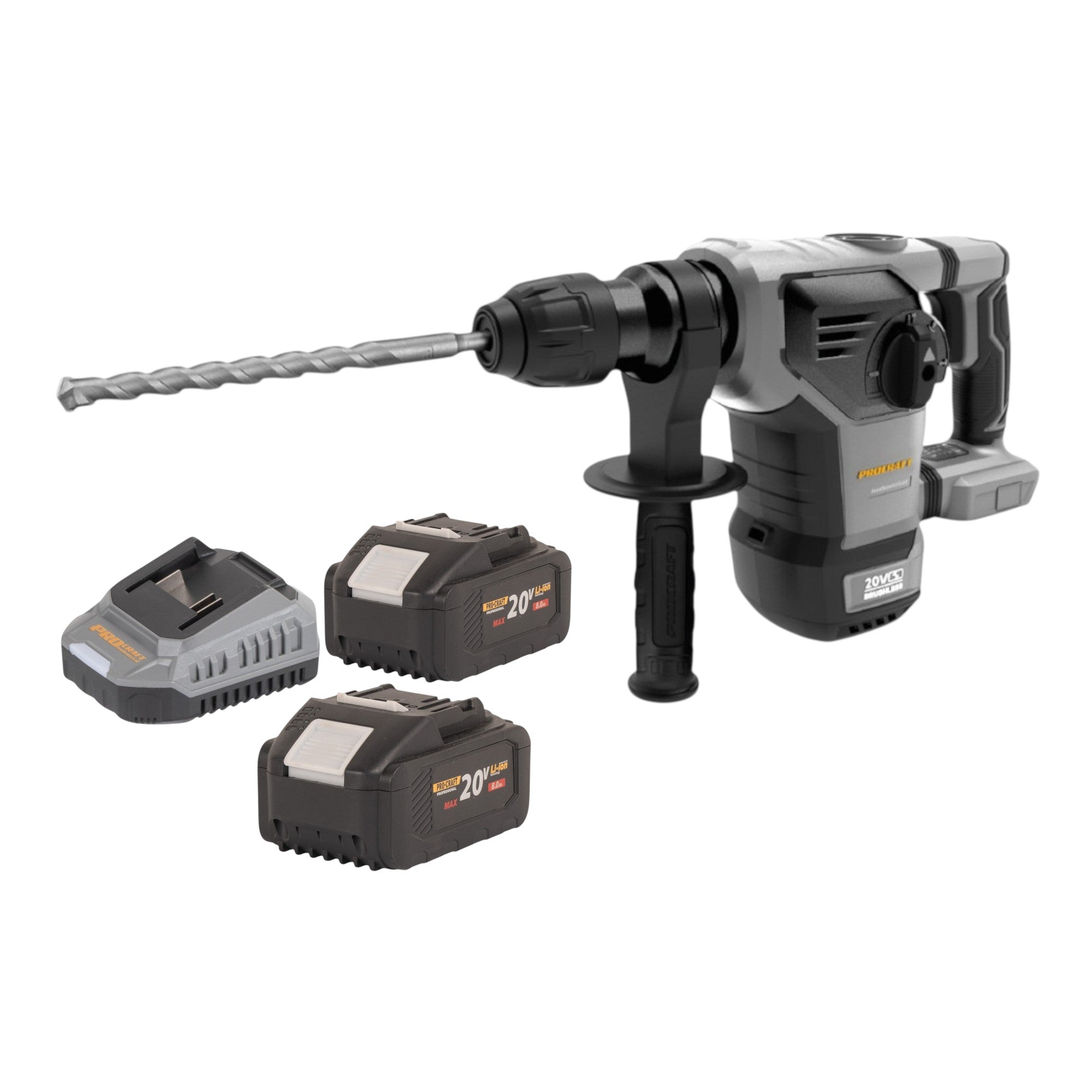 Procraft Industrial HD20B BB C Akku Kombihammer 20 V 5 J SDS plus Brushless 2x Akku 8 0 Ah Ladegeraet Koffer 0 - toolbrothers