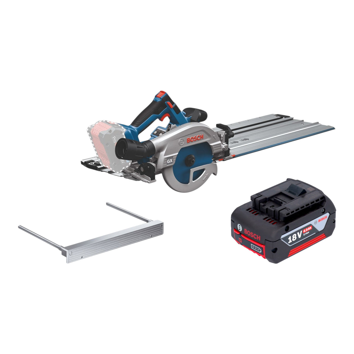 Bosch GKS 18V-57-2 GX Professional Akku Kreissäge 18 V 165 mm Brushless + 1x Akku 4,0 Ah + Kappschiene - ohne Ladegerät