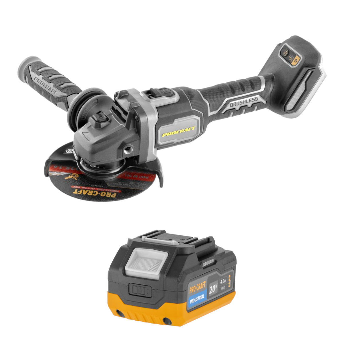 Procraft Industrial AG125Bbb Smerigliatrice angolare a batteria 20 V 125 mm Brushless Solo - senza batteria, senza caricabatteria