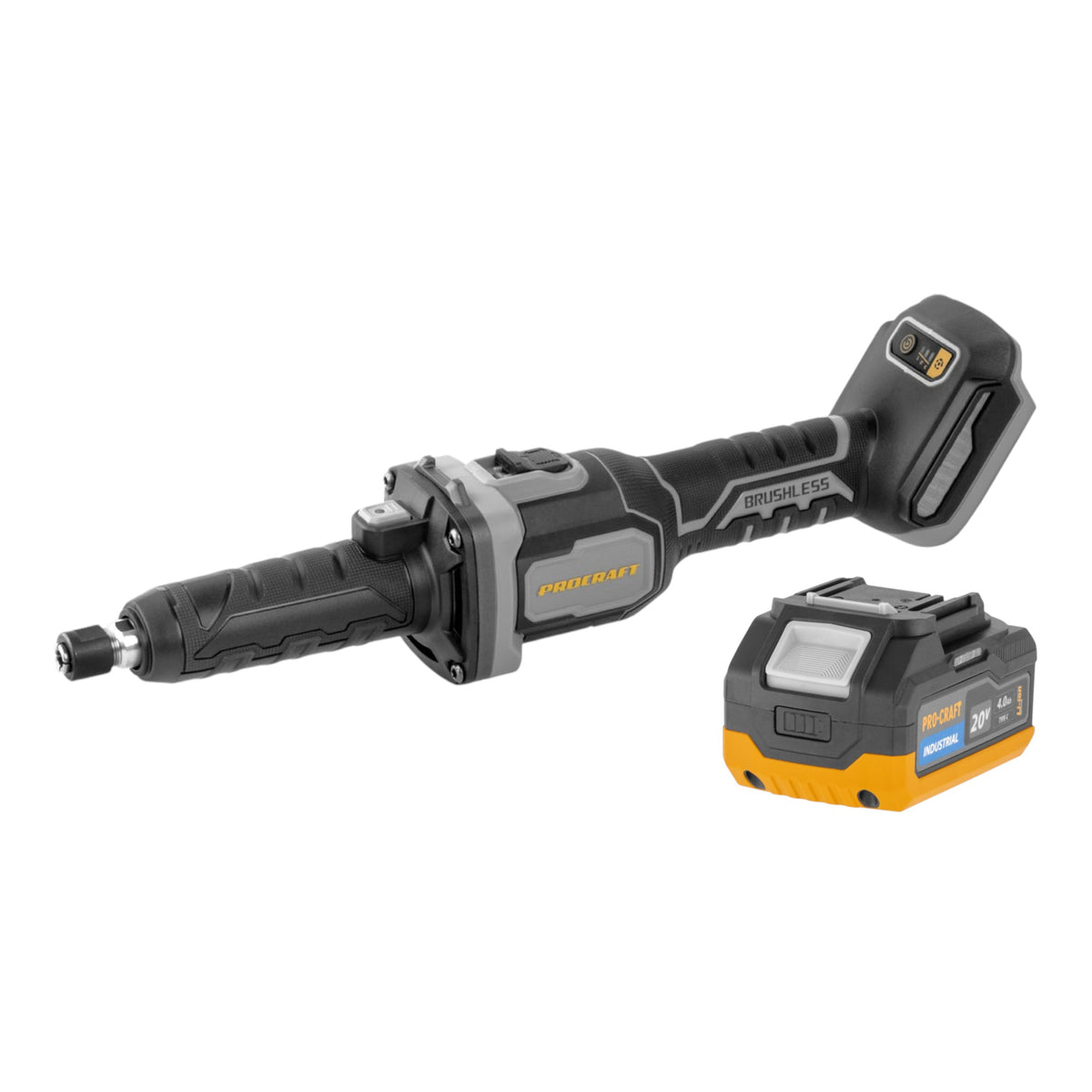 Procraft Industrial DG20A-BB Smerigliatrice diritta a batteria 20 V 6 mm Brushless Solo - senza batteria, senza caricabatteria