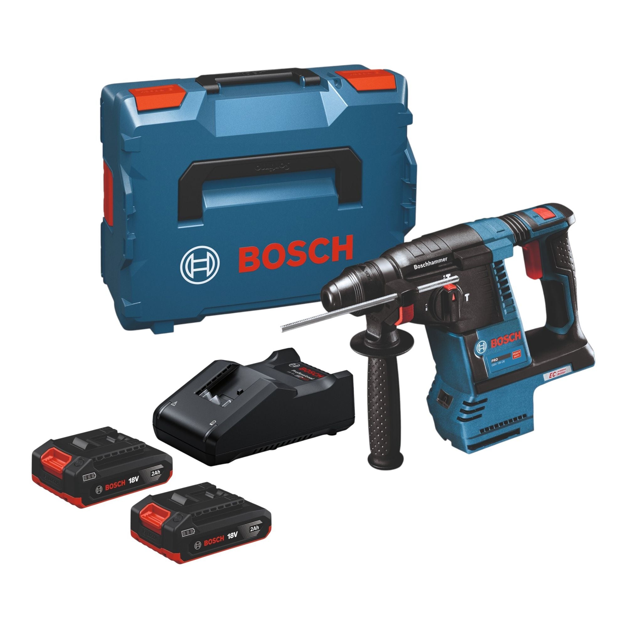 Bosch GBH 18V 26 Professional Akku Bohrhammer 18 V 2 6 J SDS plus Brushless 2x Akku 2 0 Ah Ladegeraet L Boxx 0 - toolbrothers