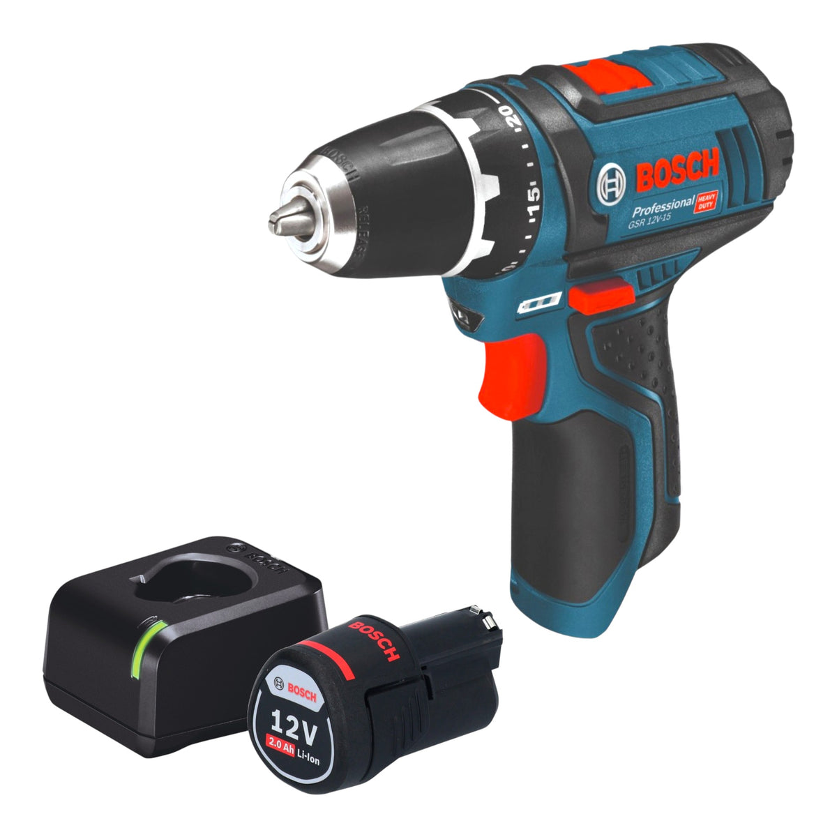Bosch GSR 12V-15 Professional Akku Bohrschrauber 12 V 30 Nm + 1x Akku 2,0 Ah + Ladegerät