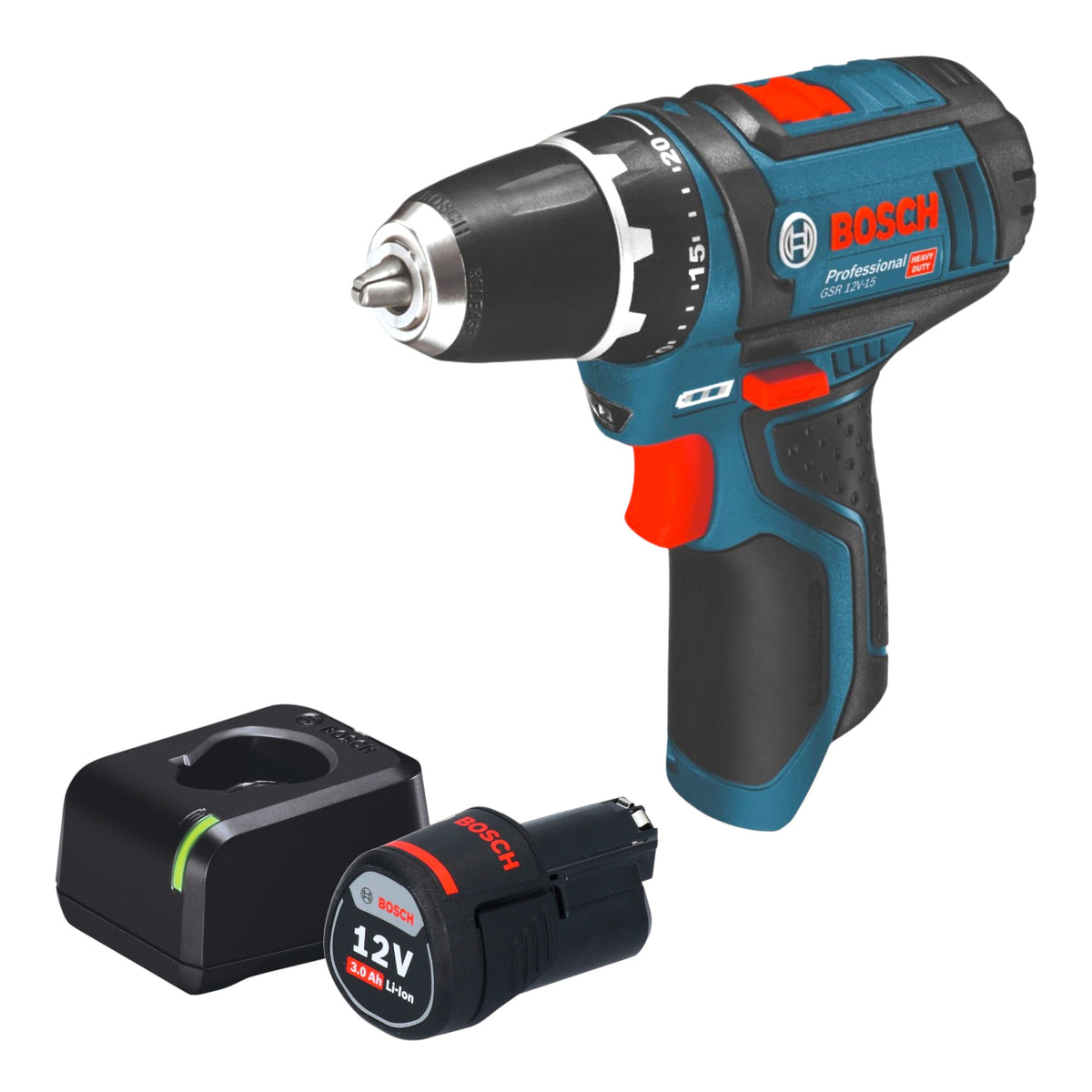 Bosch GSR 12V-15 Professional Akku Bohrschrauber 12 V 30 Nm + 1x Akku 3,0 Ah + Ladegerät
